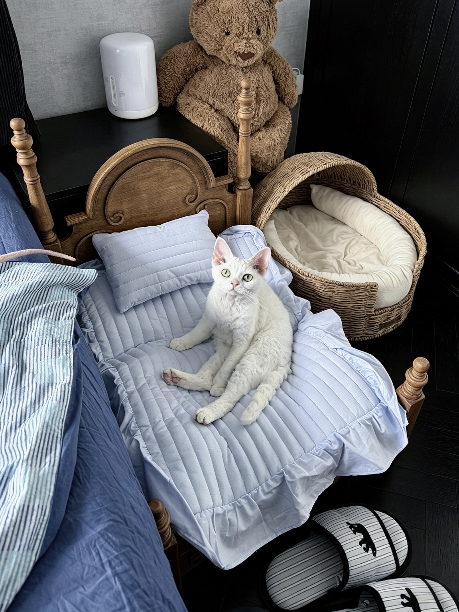 small wooden cat bed with mattress in a customer's home - Anna Princess Vintage Pet Bed